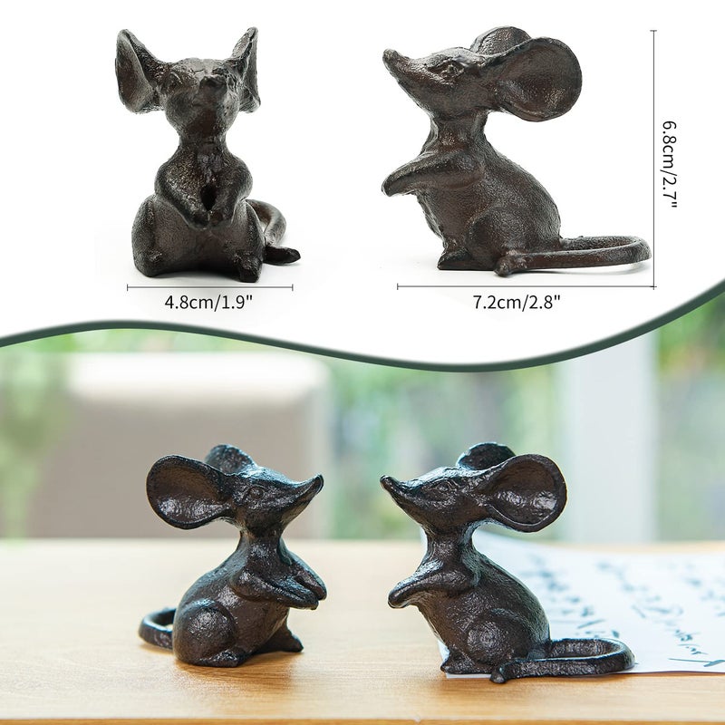 Sungmor Cast Iron Little Cute Mouse Ornament - Decorative & Lovely Figurine Indoor Outdoor Statues - Interesting Animal Sculpture Home Decoration - 2PC Pack & Brown Color - Image 5